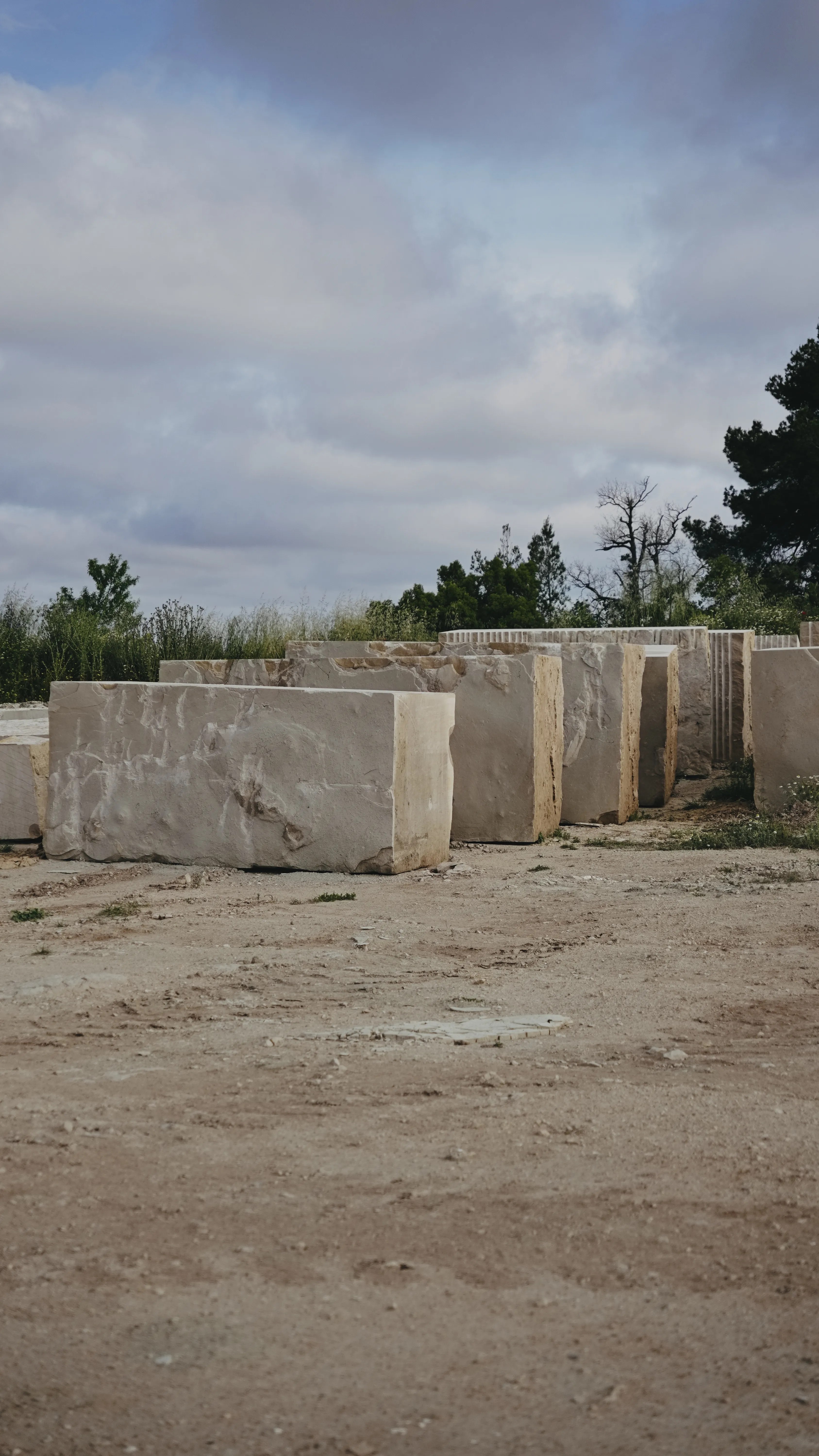 Natural stone quarry with stone blocks