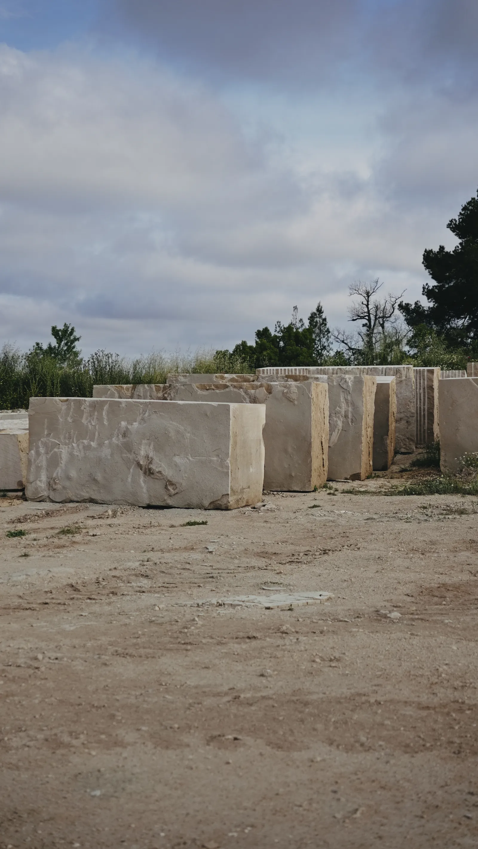 Natural stone quarry with stone blocks